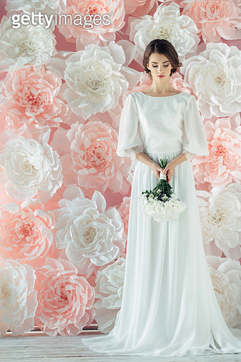 Studio shot of young beautiful bride - gettyimageskorea